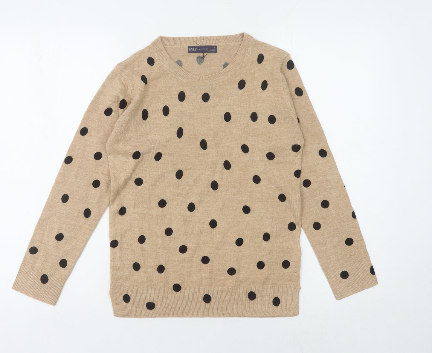 Marks and Spencer Women's Beige Polka Dot Jumper Size 6