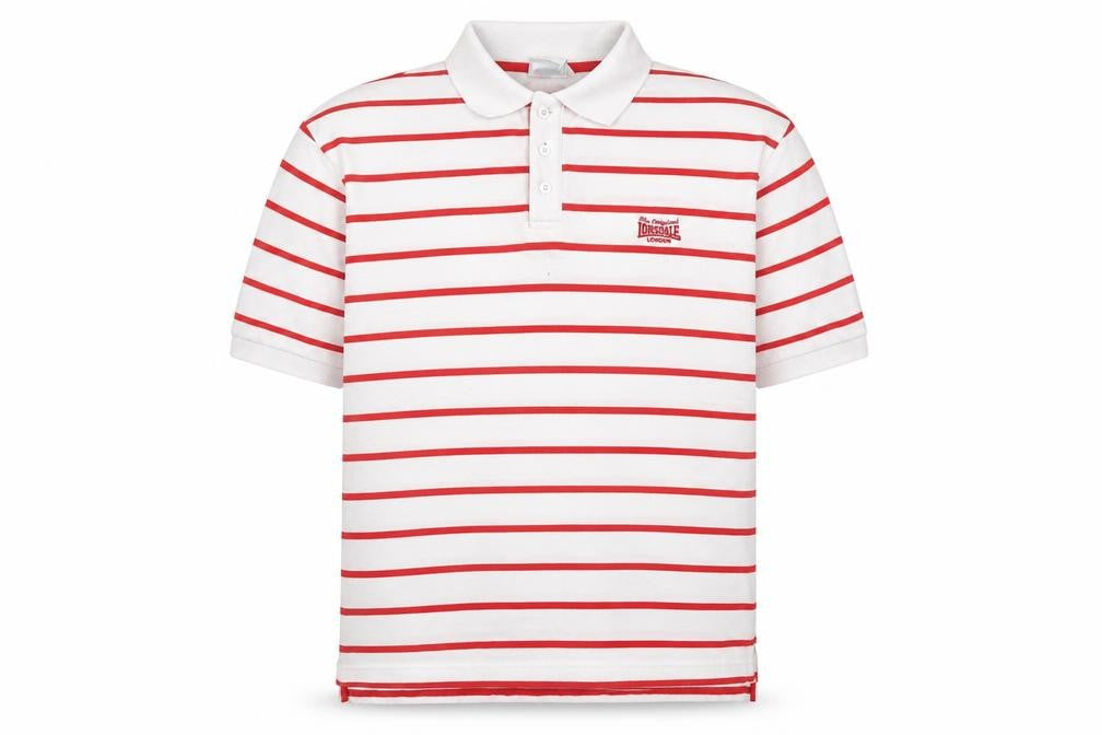 Front view of Lonsdale Men's Red Striped Polo Shirt -, size L