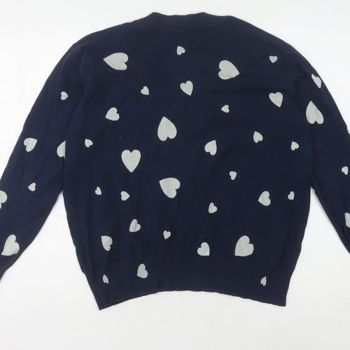 Marks and Spencer Women's M Blue V-Neck Heart Jumper