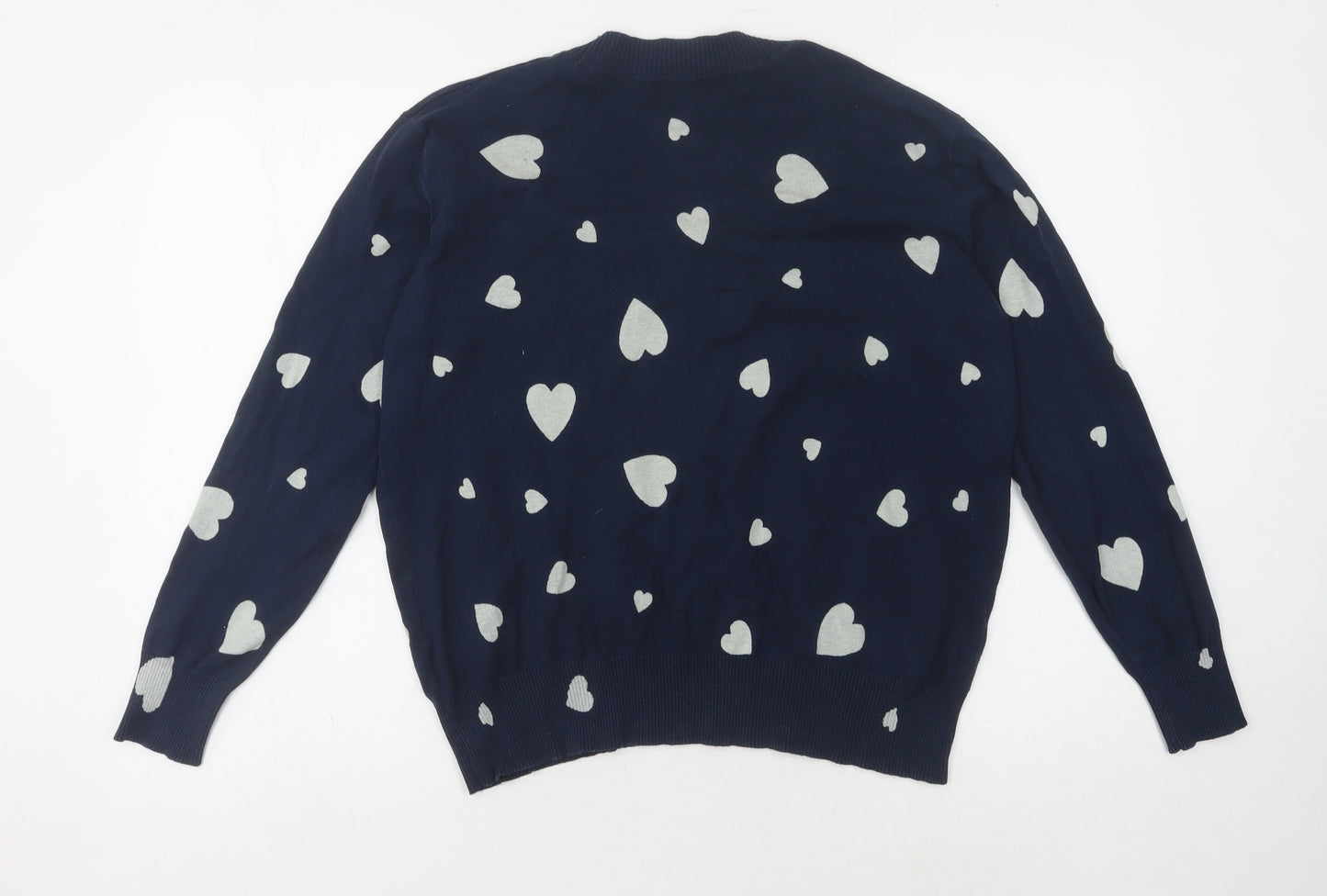 Marks and Spencer Women's M Blue V-Neck Heart Jumper