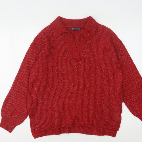 Marks and Spencer Women's Red Collared Pullover M