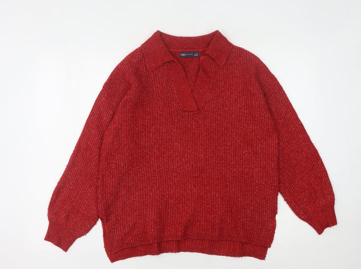 Marks and Spencer Women's Red Collared Pullover M