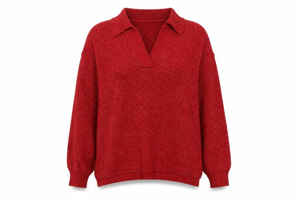 Front view of Marks & Spencer Women's Red Collared Pullover M