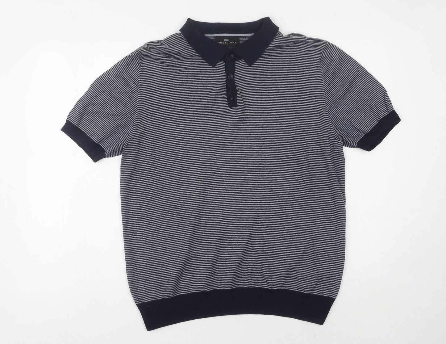 Marks and Spencer Men's Blue Striped Polo, Medium