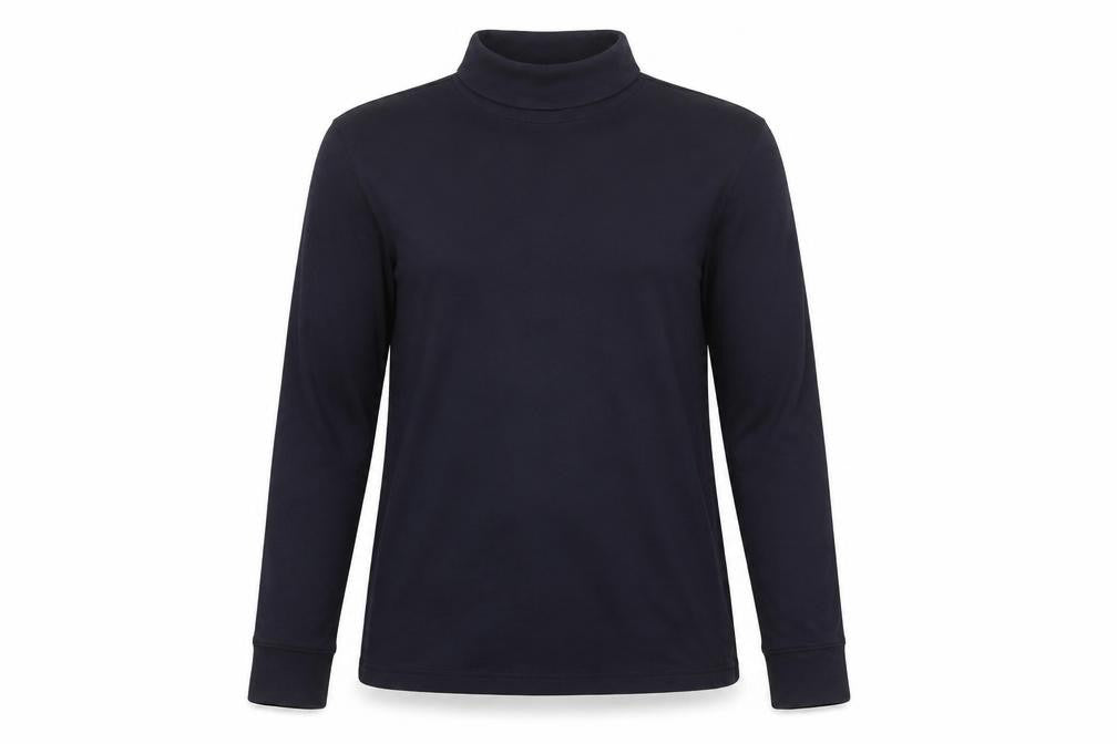 Front view of Lands' End unisex black mock neck t-shirt - m