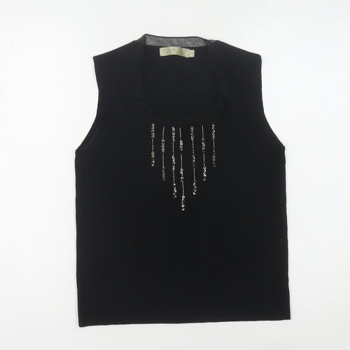 VIZ-A-VIZ Women's Black Sequined Sleeveless Tank - Size 12