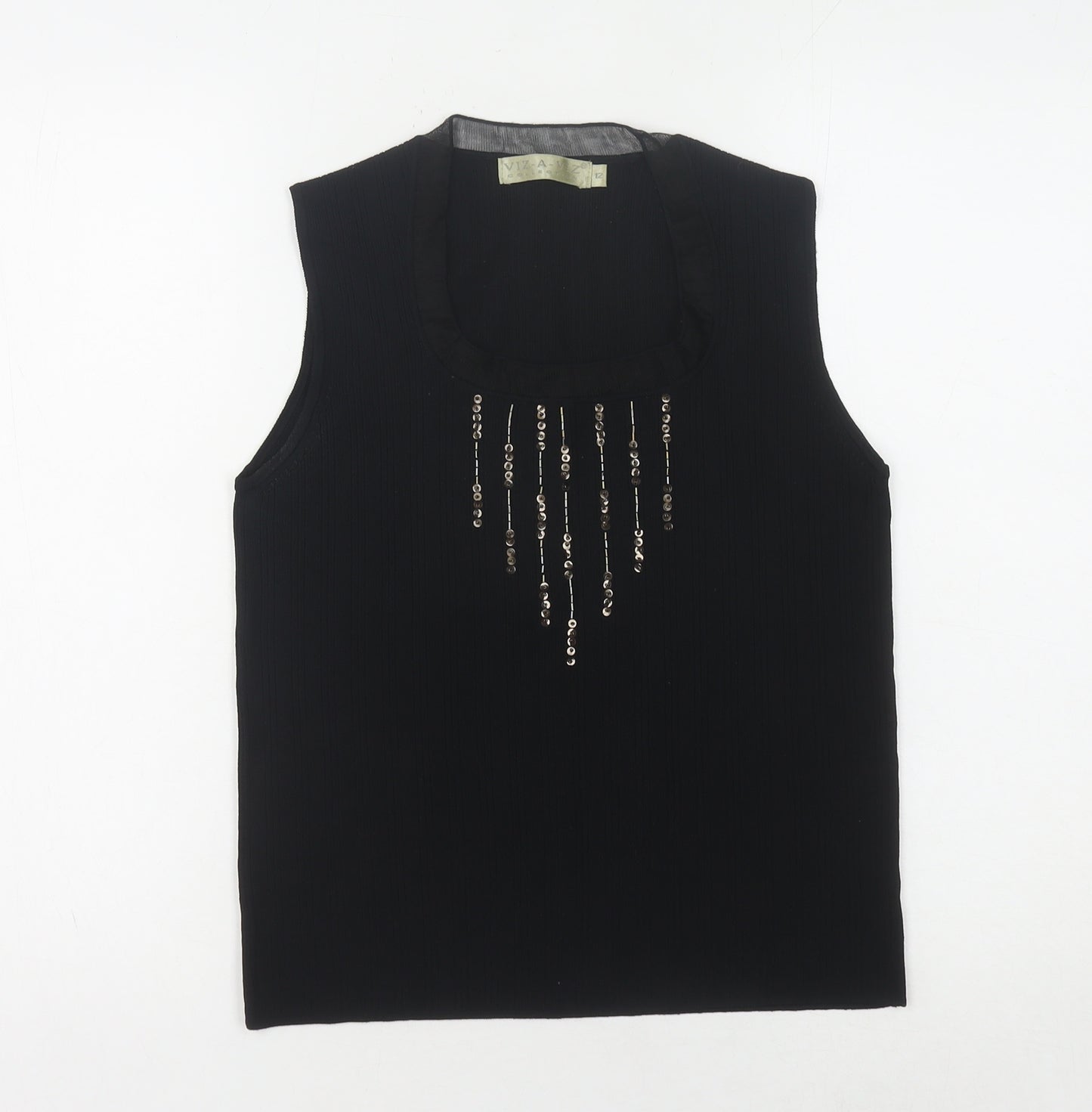 VIZ-A-VIZ Women's Black Sequined Sleeveless Tank - Size 12