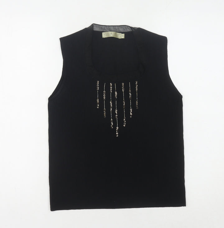 VIZ-A-VIZ Women's Black Sequined Sleeveless Tank - Size 12