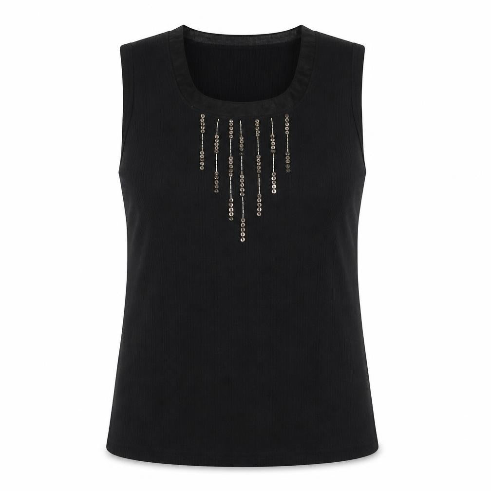 Front view of VIZ-A-VIZ Women's Black Sequined Sleeveless Tank -, size 12