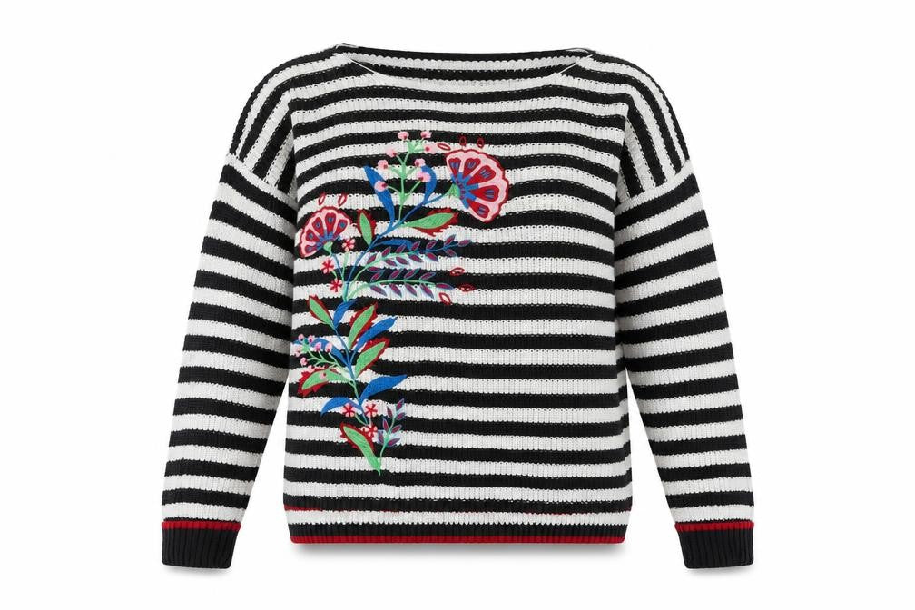 Front view of Marks & Spencer Women’s Embroidered Striped Jumper, Medium