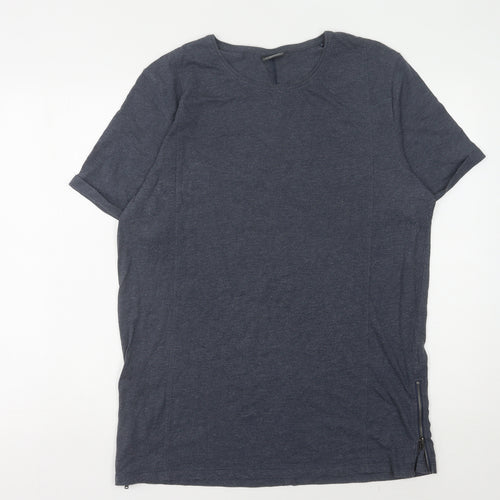 Jack & Jones Men's Blue XL Zipped Round Neck T-Shirt