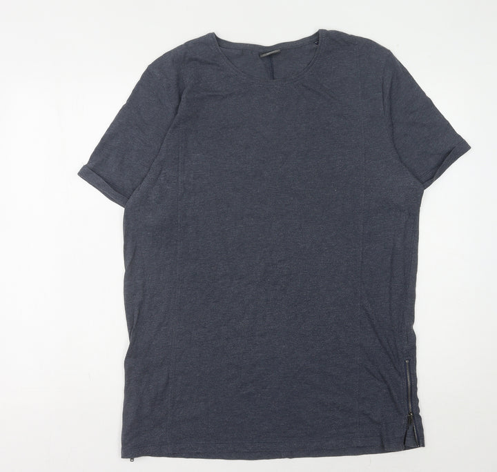 Jack & Jones Men's Blue XL Zipped Round Neck T-Shirt