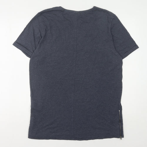 Jack & Jones Men's Blue XL Zipped Round Neck T-Shirt