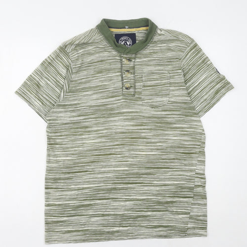 Tog Twenty Four Men's Green Striped Henley T-Shirt M
