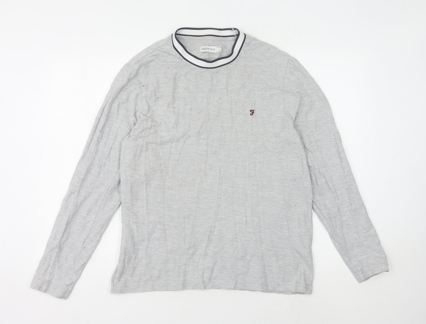 Farah 1920 Men's Grey Long Sleeve Crew Neck T-Shirt Size L