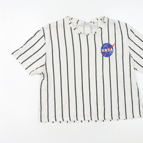 NASA Unisex Space T-Shirt White S Striped Cotton