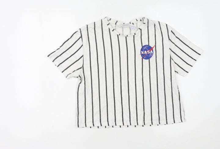 NASA Unisex Space T-Shirt White S Striped Cotton