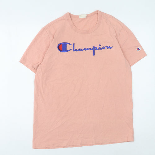 Champion Men's Pink T-Shirt Medium with Logo