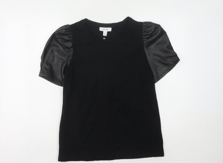Nine West Women's Black Puff Sleeve Top, M, Casual Elegance