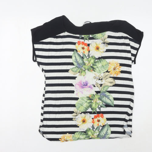 Roman Women's Black Floral Striped T-Shirt Size 14