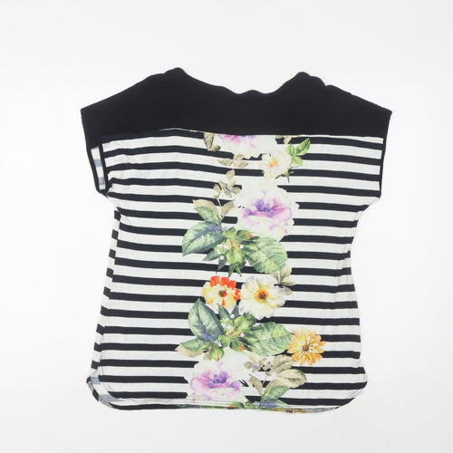 Roman Women's Black Floral Striped T-Shirt Size 14
