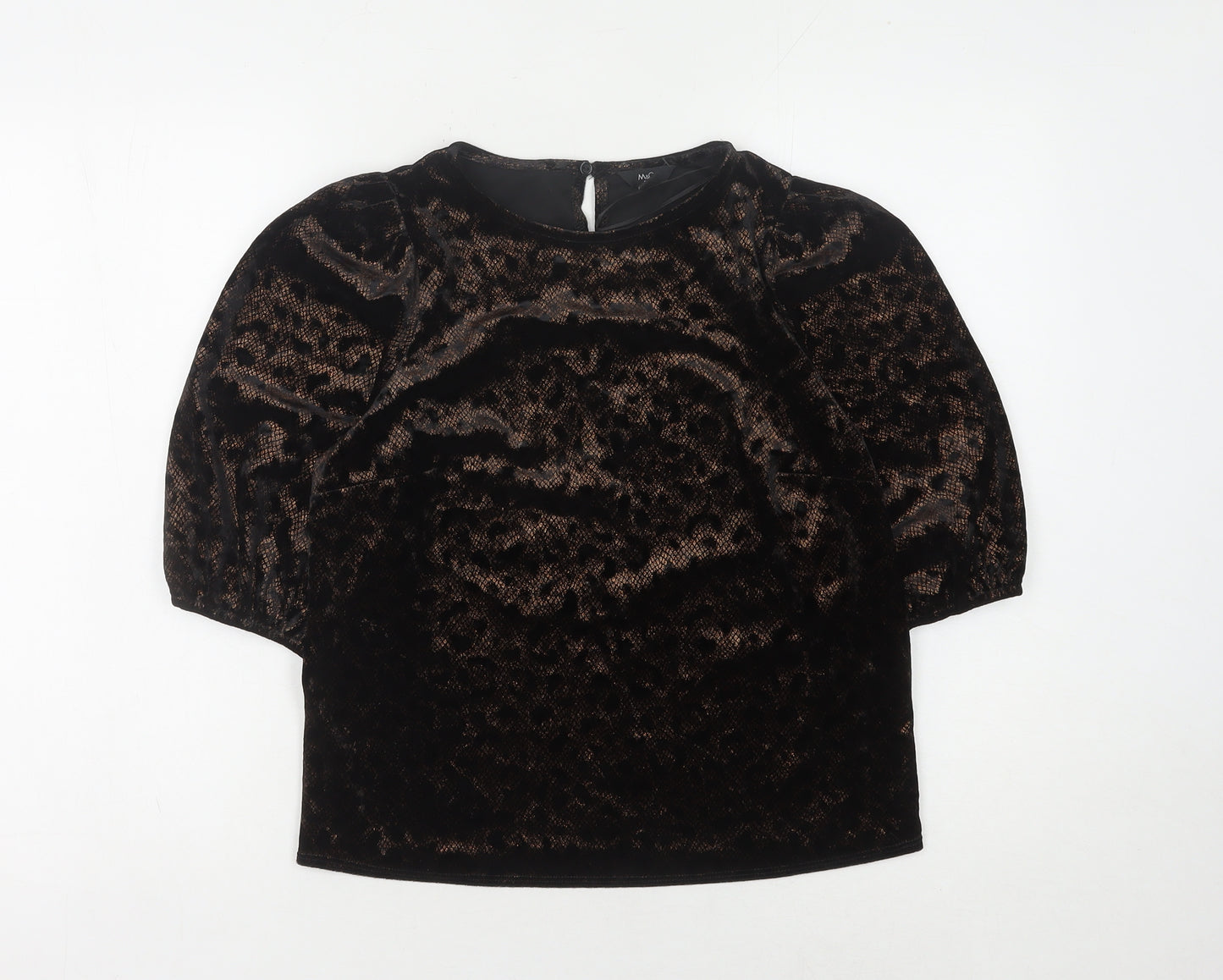 M&Co Women's Black Velour Jersey Top UK 8