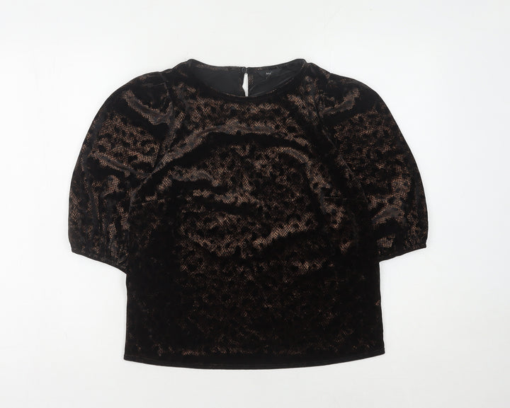 M&Co Women's Black Velour Jersey Top UK 8