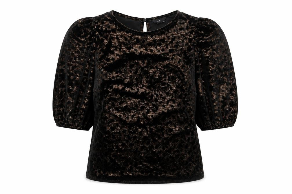 Front view of M&Co Women's Black Velour Jersey Top UK 8