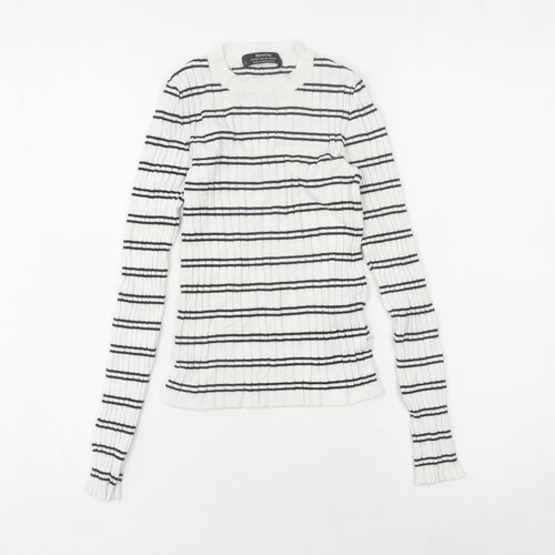 Bershka Women's White XS Striped Pullover Jumper