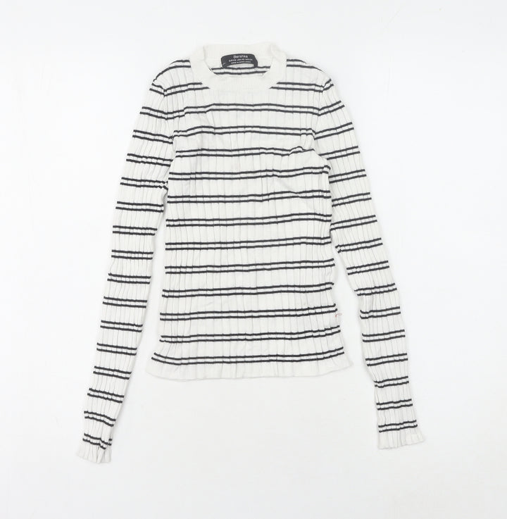 Bershka Women's White XS Striped Pullover Jumper