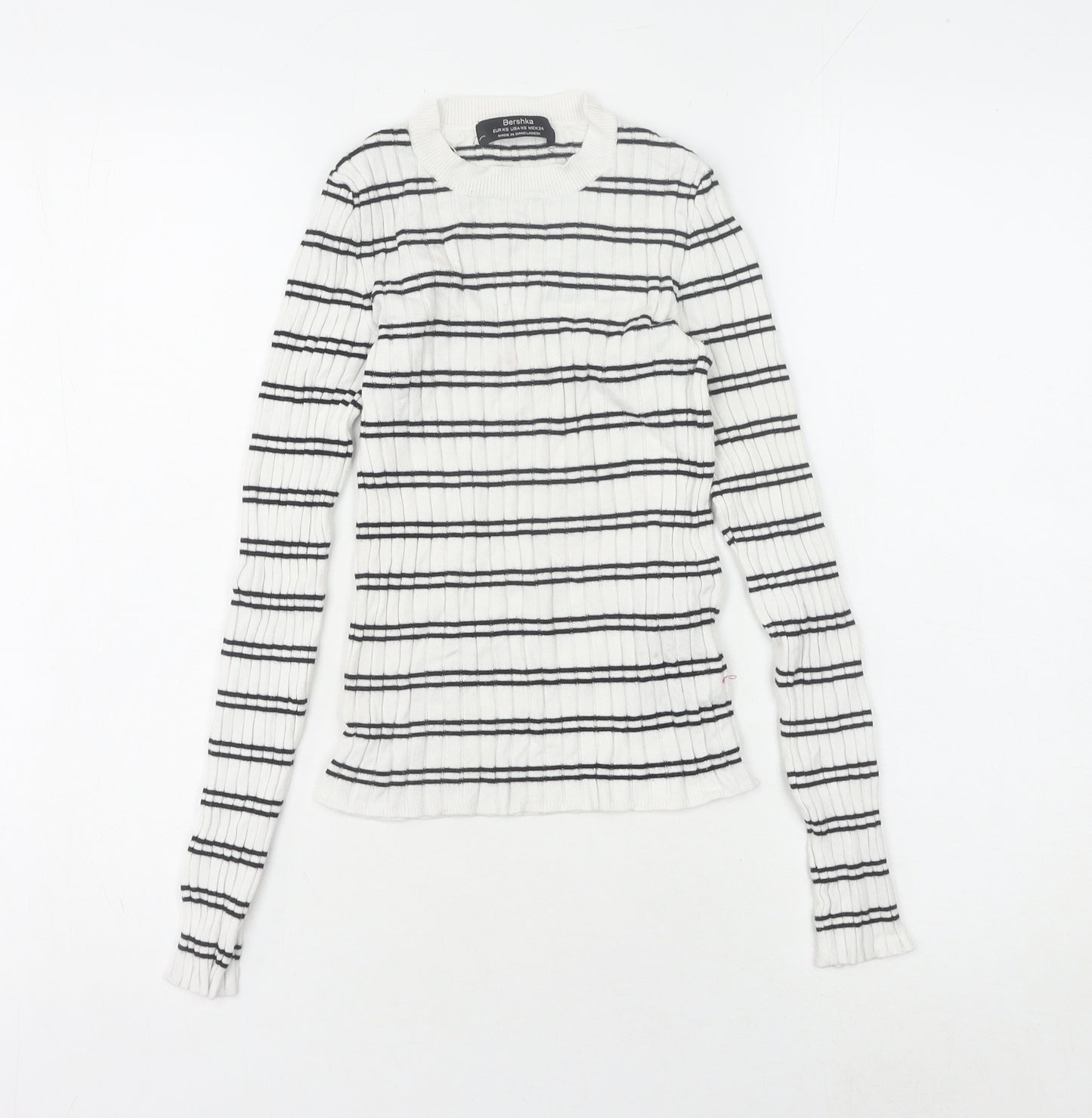 Bershka Women's White XS Striped Pullover Jumper