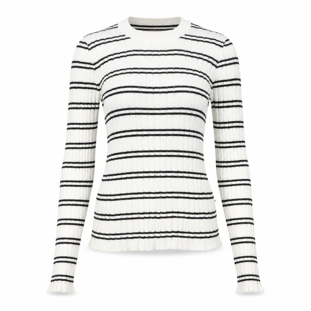 Front view of Bershka Women's White XS Striped jumper