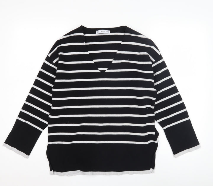 MNG Women's Black Striped Pullover Jumper - S