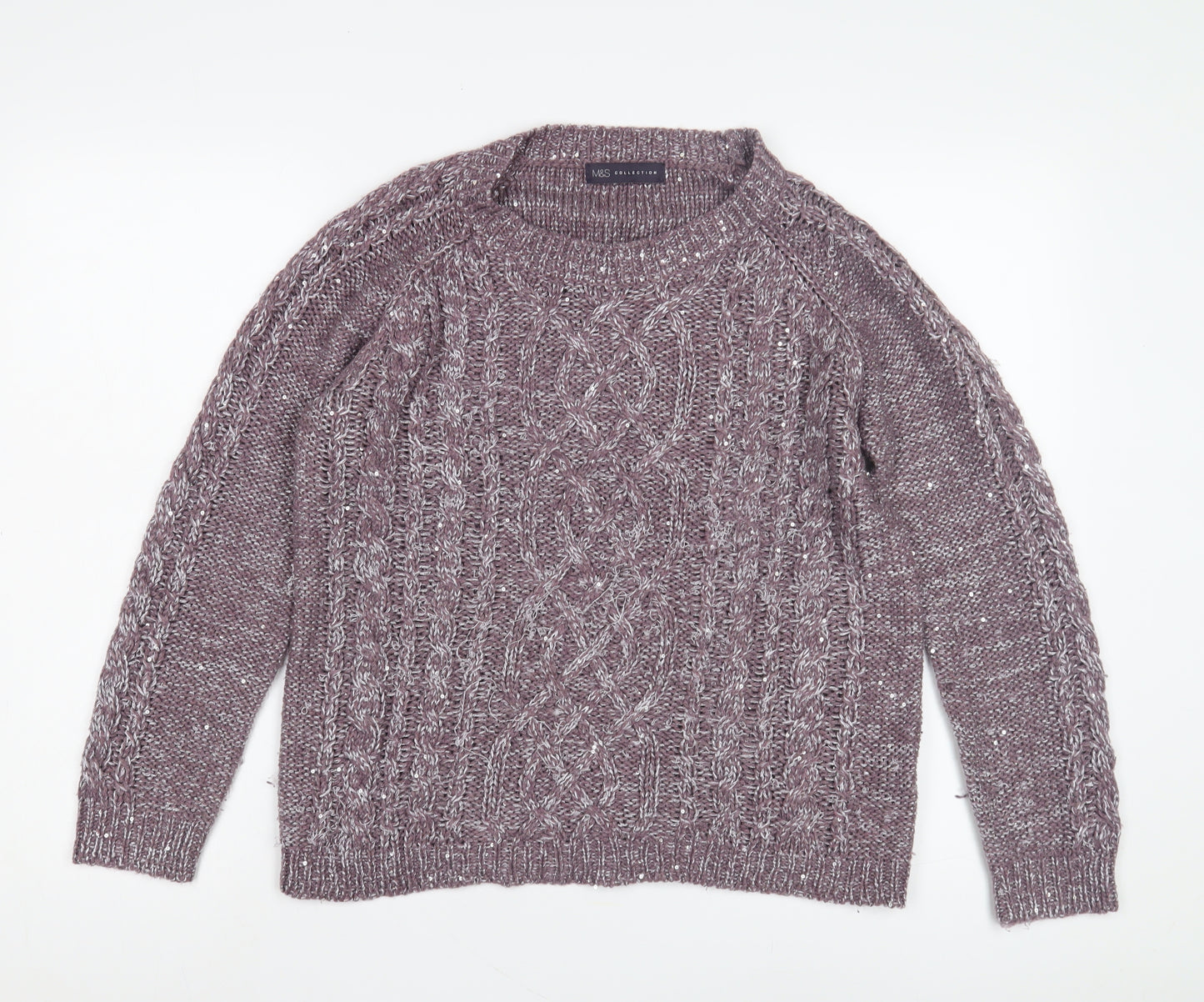 Marks and Spencer Women's Purple Cable-Knit Jumper Size 14
