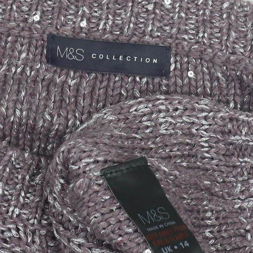 Marks and Spencer Women's Purple Cable-Knit Jumper Size 14