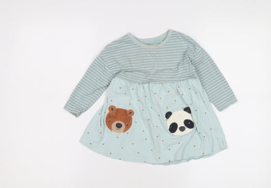 Front view of Next unisex baby blue animal dress 12-18 months