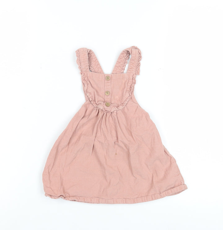 Next Girls Pink Pinafore Dress, 12-18 Months, Cotton