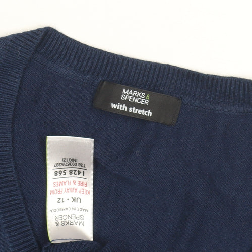 Marks and Spencer Women's Blue V-Neck Jumper Size 12