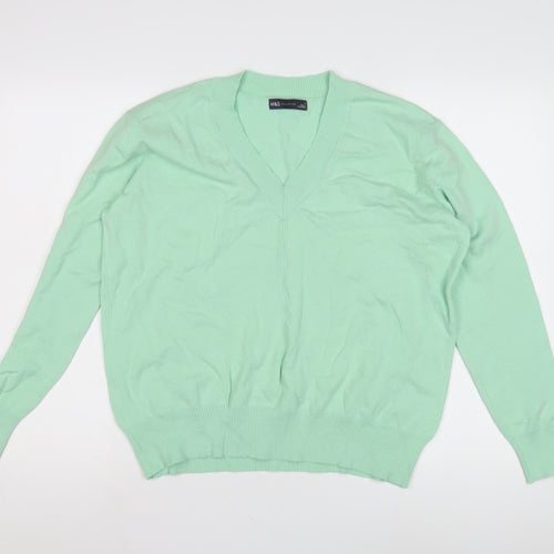 M&S Women's Green V-Neck Pullover Jumper M