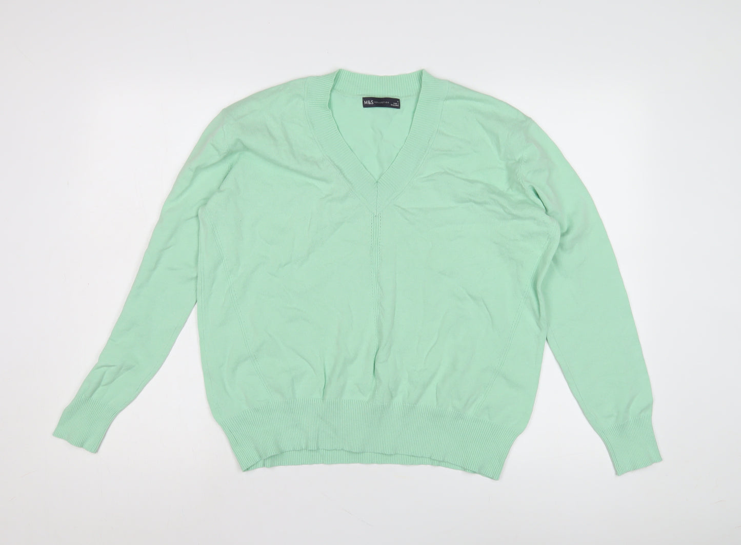 M&S Women's Green V-Neck Pullover Jumper M