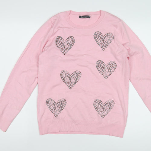 Bonmarché Women's Pink Heart Studded Pullover Jumper Size 12