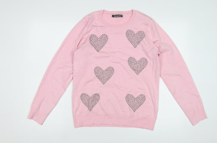 Bonmarché Women's Pink Heart Studded Pullover Jumper Size 12