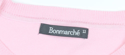 Bonmarché Women's Pink Heart Studded Pullover Jumper Size 12