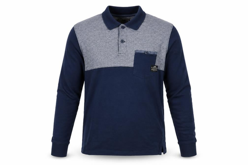 Front view of CORE by Jack & Jones Men's Polo Long Sleeve - Blue/Grey - L