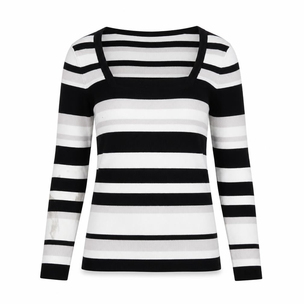Front view of Oasis Women's XS Striped Black White Jumper