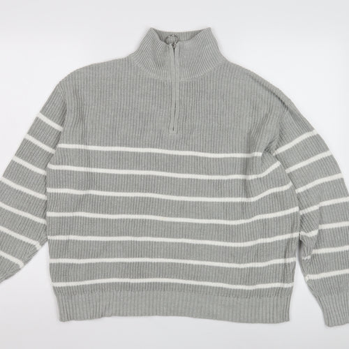 Sosandar Women's Grey Striped Mock Neck Jumper