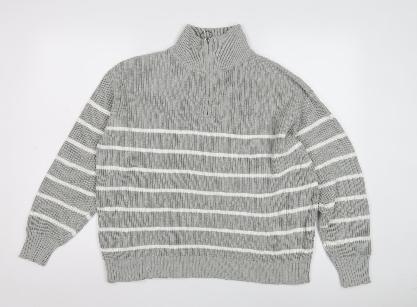 Sosandar Women's Grey Striped Mock Neck Jumper