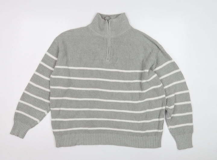 Sosandar Women's Grey Striped Mock Neck Jumper