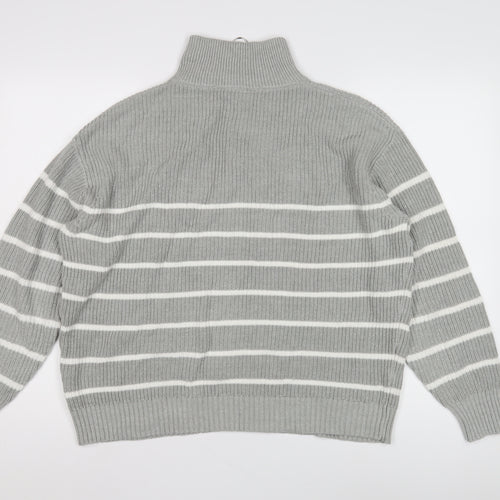 Sosandar Women's Grey Striped Mock Neck Jumper