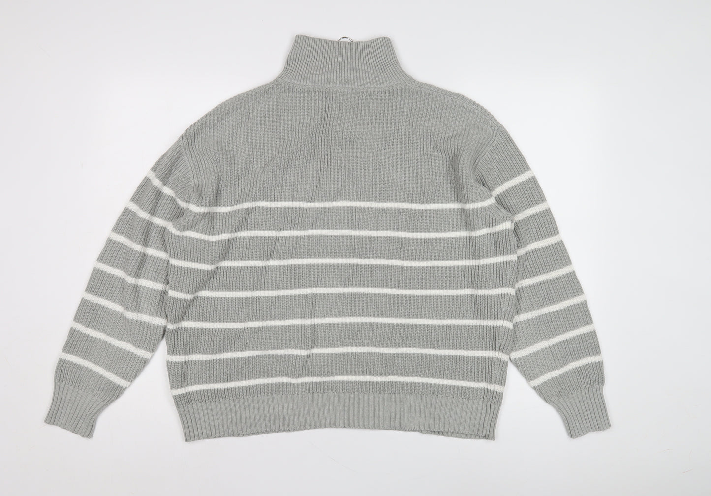 Sosandar Women's Grey Striped Mock Neck Jumper